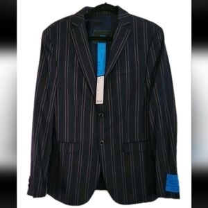 Urban Outfitters Single Breast Striped Suit Jacket Wool Blend Navy Business